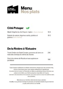Carte Moulin de la Baine : Nos plats, côté Potager