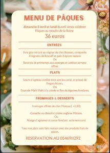 Menu de Pâques du Moulin de la Baine