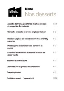 Carte du Moulin de la Baine : Desserts